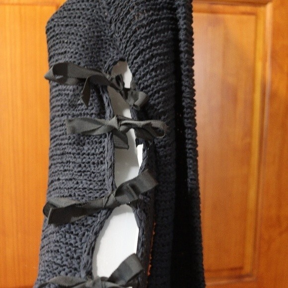 Anne Klein Black Open Weave Knit Sweater With Tie Side LG - Picture 9 of 14